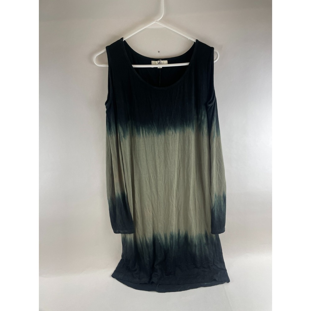 Ya Los Angeles Dress Womens Size M Black Green Tie Dye Cold Shoulder Knee Length